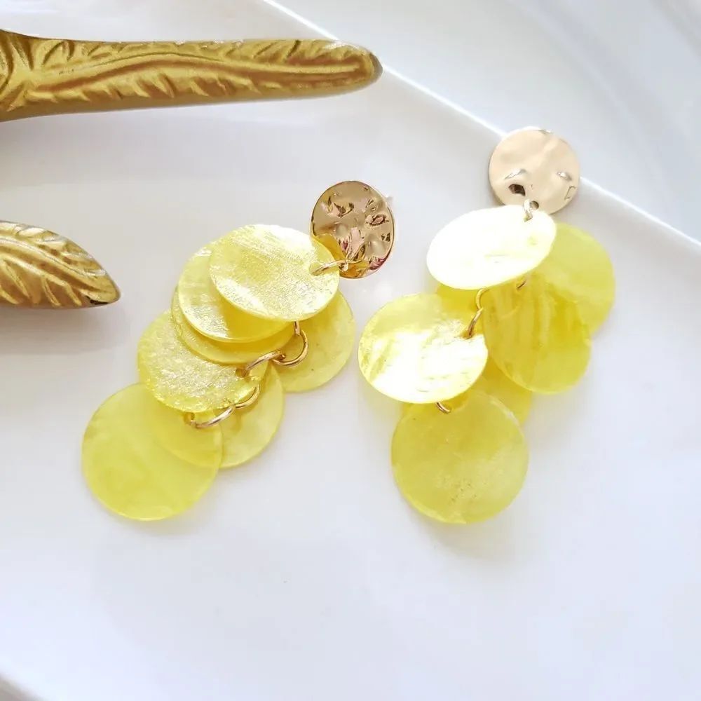 Zara Yellow Natural Shell Earrings - Picture 3 of 9